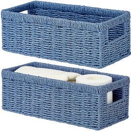 Vagusicc Wicker Storage Basket, Paper Rope Wicker Baskets with Handles, Toilet Paper Basket for Toilet Tank Top, Small Wicke Baskets for Organizing Shelves, 2-Pack, Blue