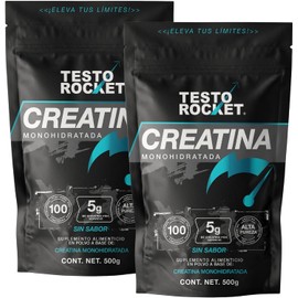 Creatina Monohidratada Micronizada Alta Pureza  100 Servicios 5gr por porcion  Sin Sabor  Creatina Testo Rocket Polvo 500 gr  Pre entreno, Pre