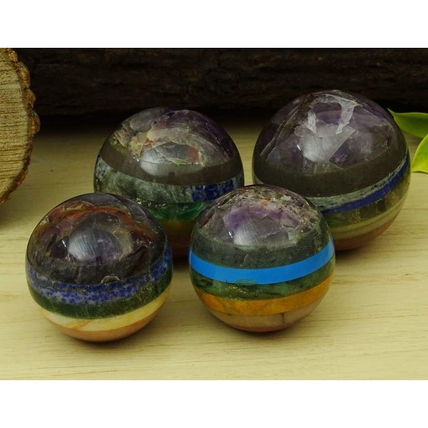 Reikiera Multistone Seven Chakra Sphere Stone Ball With Ring Stand
