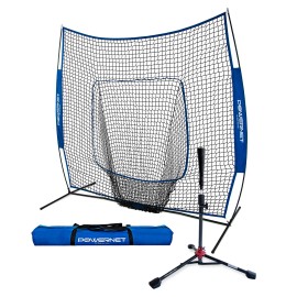 PowerNet Softball Baseball Training Equipment Bundle (7x7 Net & Tee) - Black