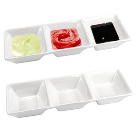 ZOBKGF 2PCS White Ceramic Serving Platter 3 Compartment Appetizer Serving Trays Snack Dishes for Restaurant Kitchen Spices Vinegar Nuts, Deepening Design