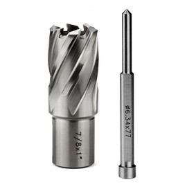 OSCARBIDE 7/8"x1"Annular Cutter 7/8 inch Cutting Diameter,1 inch Depth of Cut,3/4 inch Weldon Shank 2 Flat Mag Drill Bit with Pilot Pin for Magnetic Drill Press,1 Piece