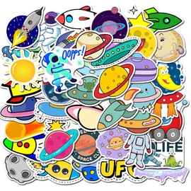 50 Pcs Water Bottle Stickers, Space Planet Ship Rocket UFO Design Trendy Sticker for Laptop Notebook Phone Computer Guitar Skateboard Luggage Waterproof Vinyl Decal for Kids, Teen, Girl
