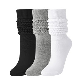 JOCMIC 3 Pairs Slouch Socks Women Extra Long Knee High Scrunch Socks Size 6-11, Black+white+grey, 6-11