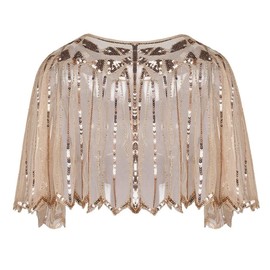 Costume Bay 1920s Retro Shawl Vintage Boutique Beaded Sequin Flapper Deco Evening Party Cape Womens Party Costume (Beige, ONE)