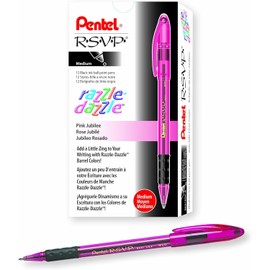 Pentel RSVP Razzle-Dazzle Ballpoint Pen, (1.0mm) Medium Line, Pink Barrel, Black Ink, Box of 12 (BK91RDP-A)