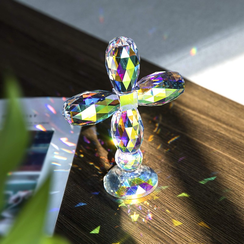 QFkris 7" Crystal Cross Standing, Decorative Glass Crosses for Table