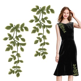 letsinstyle 2 PCS Green Forest Leaves Lace Applique, Vine Sew on Applique Lace Trims, Embroidery Sewing Patches Decoration for Embellishment Costume Wedding Dress Craft DIY Projects