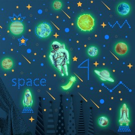 Aatpuss Wall Sticker Luminous Stars Children's Room Moon Astronaut Luminous Sticker Astronaut Planet Luminous Stars Stickers for Children's Room Decorative Stickers