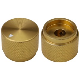 6mm Round Hole Large Solid Aluminium Control Knob HiFi Volume, Guitar Tone Pack Of 2 (Gold)