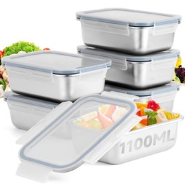 Cykorxicc Stainless Steel Food Storage Containers, 8-Piece Set with Lids, Leakproof Airtight Bento Box, Stackable (6)