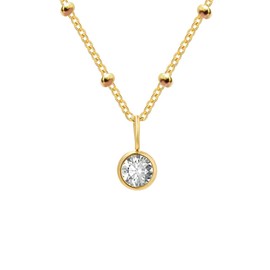 ALRNBY Birthstone Necklace for Women Dainty Gold Station Necklace with Crystal Pendant for Girls Gift Stainless Steel Diamond Choker (April - Diamond)