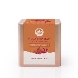 Young Mountain Tea Indian Breakfast Tea Bags, A Tribute to Indian Farmers with Organic Assam Black Tea & Organic Kumaon Black Tea Blended for a Balanced, Complex, Full-Bodied Cup, 12 Pyramid Tea Bags