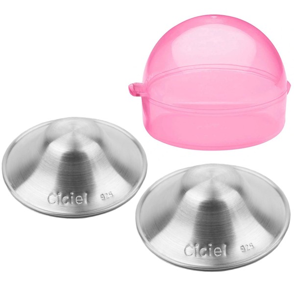 Ciciel Pezoneras para lactancia de plata - Protectores de lactancia de plata - Alivio Natural para el Pezon - (con estuche rosa)