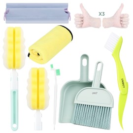 UNMOT Pet Cage Cleaner Set for Rabbit Cages Guinea Pig Hamster Cat Ferret Birds Parrot Chinchilla for Small Animals Pet Playpen Bedding Cleaning Brush Dustpan and Broom Foam Sponge