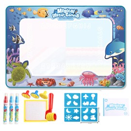 Ocean Magic Water Doodle Mat 40 X 32 Inch Painting Doodle Kids Toys,Reusable Large Painting Writing Color Doodle Mat with Bring Magic Pens,Toys for 3 4 5 6 7 8 Years Old Kids Birthday Gift