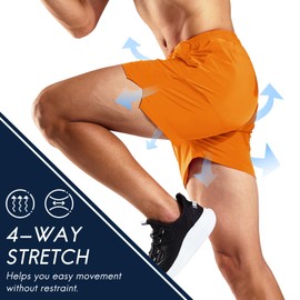 Haimont Men's 5 Inch Inseam Shorts, Lightweight Breathable Dry-Fit Sweat Resistant Active Athletic Performance Shorts for Men, Orange, M