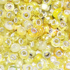 200 abalorio europeas de gran agujero, abalorio de manualidades europeas surtidas, varitas de hadas amarillas de gran agujero, abalorio espaciadoras para manualidades, abalorios, suministros de