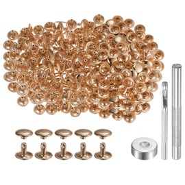 HARFINGTON 200 Sets Leather Rivets 10mm x 8mm Metal Double Cap Rivet Snaps Studs Fasteners with 3pcs Setting Tools Rivets for Leather Craft DIY Repair Decoration, Light Gold Tone
