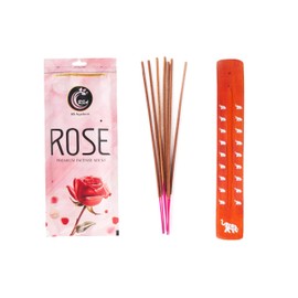 Premium Rose Incense Sticks with 65-70 Sticks, 110g Pack, 45-60 Mins Burn Time, Classic Floral Rose Aroma with 1 Assorted Color Incense Stick Holder by Hashcart