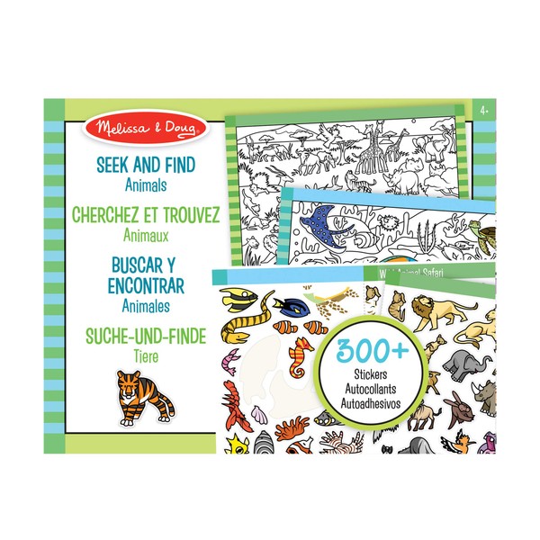 Melissa & Doug - Cerca e trova: Animali - Libro per giocare con adesivi e da colorare | Libro di attività per bambini | 4+ anni