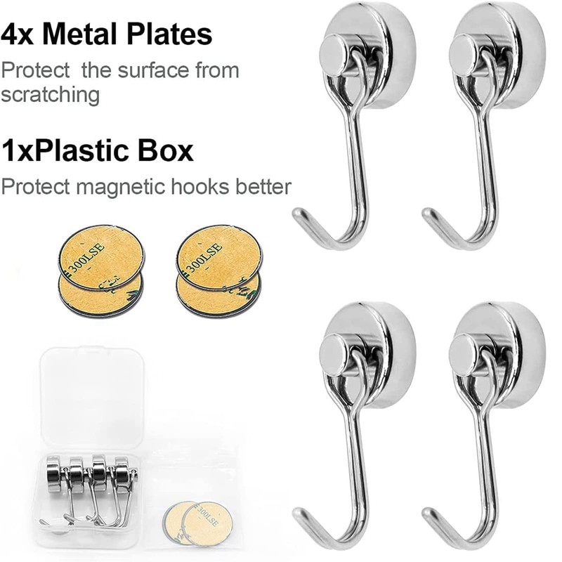 XOPOZON 4 Pack Magnetic Hooks, Pull Extra Strong Neodymium Magnet