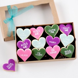 1 Dz. Mini Conversation Heart Cookies! GIFT BOX INCLUDED Valentine's Day, I Love You's, Deployment Gift and More