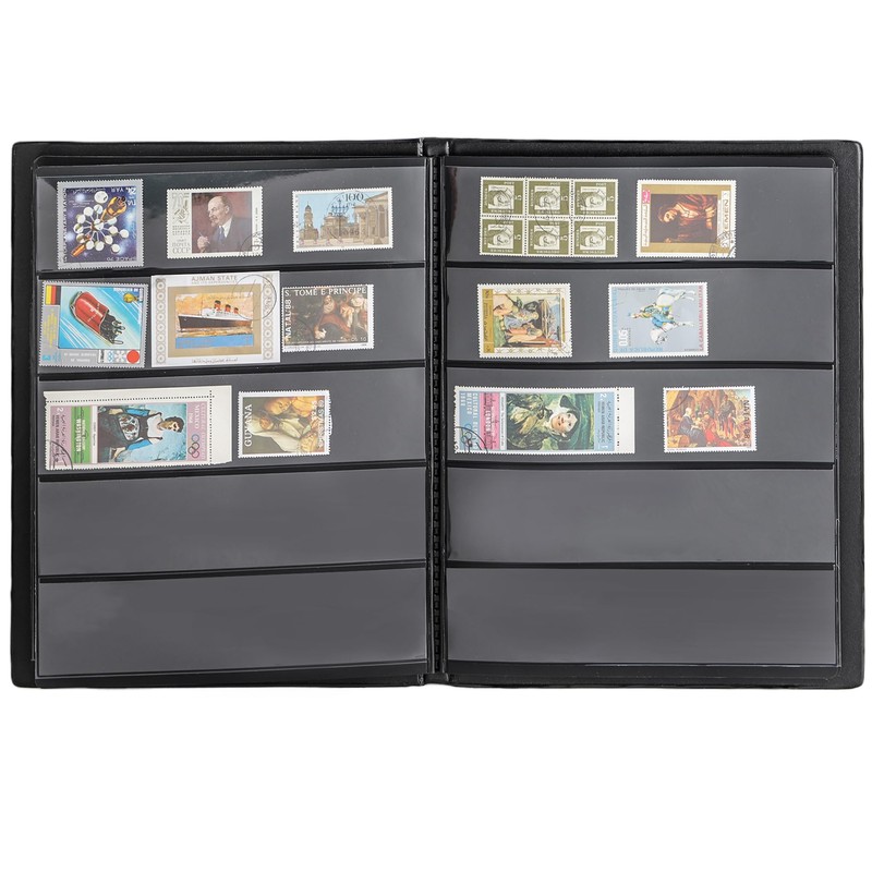 Stamp Album Stockbook, 100 Pockets 40 Black Sides Leatherette Padded