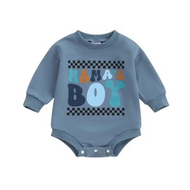 mlpeerw Newborn Baby Boy Outfit MAMA'S BOY Clothes Sweatshirt Bubble Romper Bodysuit Infant Fall Winter Outfits (A Blue mamas boy, 0-3 Months)
