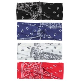 Pack of 4 Women's Wide Elastic Boho Headband Print Hair Accessories Sports Hair Bands Elastic Headband Women