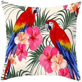 The Beach Stop Decorative Tropical Parrot Cushion Cover | Unique Design | Botanical Living Room & Bedroom Decor | Gift Idea for Bird Lovers | 45x45cm 18x18” | Floral Parrot