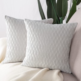 Madizz Pack of 2 Super Soft Velvet Decorative Cushion Covers with Texture Luxury Style Throw Pillow Cases Pillow Shell for Sofa Bedroom Square Greyish White 20x20 inch