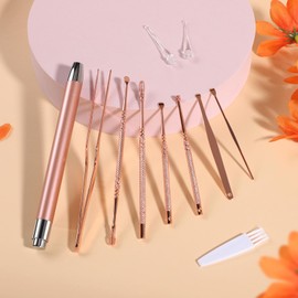 9PCS Ear Pick Earwax Removal Kit with Light，Ear Cleansing Tool Set for Kids and Adults, Ear Picks Digger & Tweezers & Spiral Spring Ear Spoon& Cleaning Brush Set with Storage Box(Green）