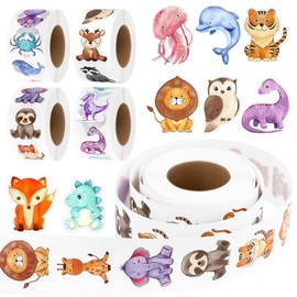 Pack of 2000 Animal Stickers for Children, 4 Type Patterns Motivational Stickers, Animal Reward Stickers, Round Decorative Stickers for Children's Birthday Party Bottle Album Party Bag Gifts Boys