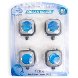 4SCENT Car Air Fresheners Vent Clip | Perfect Scented Car Accessories for Men and Women | Essential Car Odor Eliminator | Long-Lasting Fragrance up to 120 Days | 4 Count 4 ml Each | Ocean Breeze