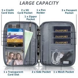 Passport Bag Passport Cover Family Travel Wallet Waterproof Travel Organiser for Storage Credit Cards ID Boarding Passes Tickets, gray, Casual