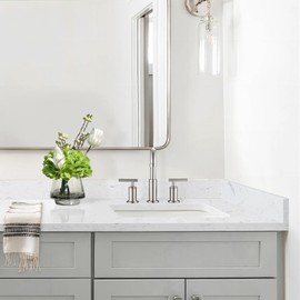 EQLOO 48 in. W x 4 in. H Engineered Stone Backsplash for Bathroom Vanity Sink Top in Carrara White