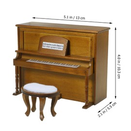 HEMOTON Dollhouse Mini Upright Piano Toy Mini Upright Piano Model Toy with Stool Miniature Wings Piano Simulation Furniture Decoration for 1/12 Dollhouse Accessories