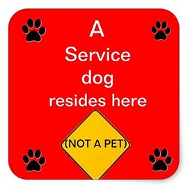 Lancy's Artwork Service dog lives here red sticker - Sticker Graphic - Auto, Wall, Laptop, Cell, Truck Sticker for Windows, Cars, Trucks