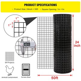 24'' x 50' 1inch Hardware Cloth 16 Gauge Black Vinyl Coated Welded Fence Mesh for Home and Garden Fence and Home Improvement Project (24'' x 50')