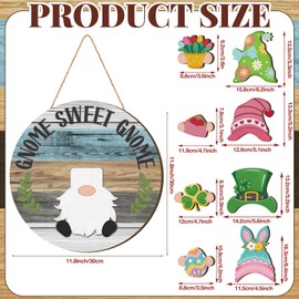 Wenqik 41 Pcs Interchangeable Gnome Decor Holiday Wooden Seasonal Gnome Decor Detachable Magnet Hat and Hand Welcome Sign for Home Decoration(Vintage,Multicolor)