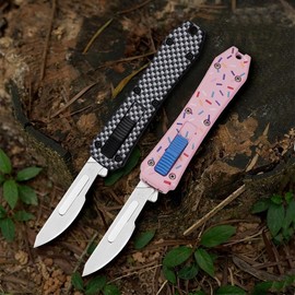 EDC Pocket Knife, Folding Utility Knives with Clip, Retractable Box Cutter, Small Scalpel Knife with 10pcs Razor Sharp Surgical Carbon Steel Replacement Blades #24, EDC Knives for Men Women:_Pink