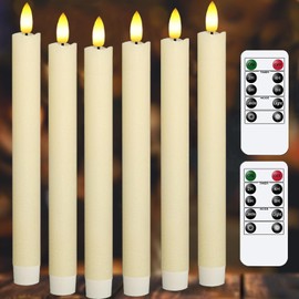Upgraded Real Wax LED Flameless Taper Candles with Remote, KSWING 6 PCS Ivory Candlesticks Battery Operated 3D Flickering - 9.6” Long Realistic Fake Candle Sticks for Home/Wedding/Fireplace Xmas Decor