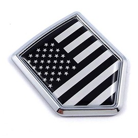 USA Black Monochrome American Flag Car Auto Chrome Emblem Decal Badge 3D Sticker Shield Shape