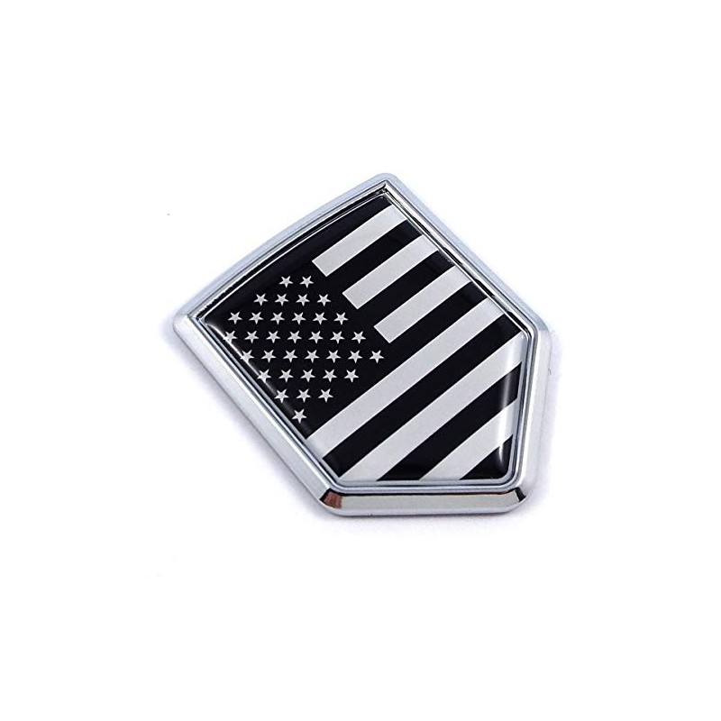 USA Black Monochrome American Flag Car Auto Chrome Emblem Decal