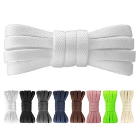 Yusimu Flat Shoelaces - 8 mm Wide High Quality Replacement Shoe Laces for Women, Men and Children, Suitable for Trainers, Sports Shoes and Casual Shoes, White