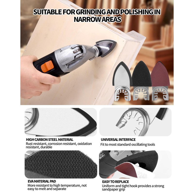 172 Pcs Oscillating Tool Sanding Pad Kit 4 Pcs Triangle
