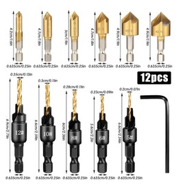 Astriva 12PCS countersink drill bit set, counter sink drill bits for wood Woodworking tools and accessories