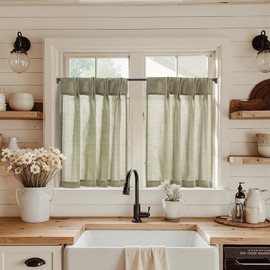 Jinchan - Cortinas de cocina plisadas de lino de 36 pulgadas, 2 paneles, cortinas de nivel de lino natural con pestaña trasera, cafetería para filtrar la luz, cortinas de ventana pequeña para baño