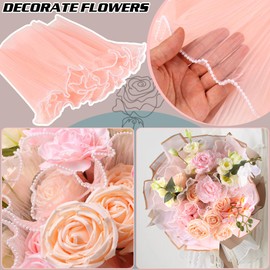 6 Pack Flower Wrapping Mesh Paper, 26.2 Yard Pearl Edge Bouquet Wrapping Packaging Mesh Paper, Wrinkled Translucent for Party Decor, Florist Supplies Wedding Party Gift Packaging (Pink White Black)